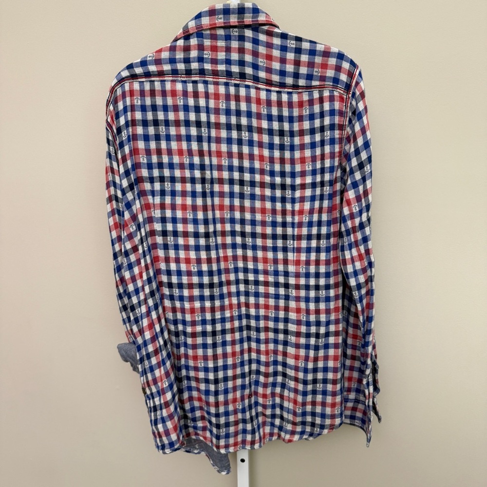 Hugo Boss Orange Mens Red Navy Long Sleeve Button Up Size L - Picture 3 of 4